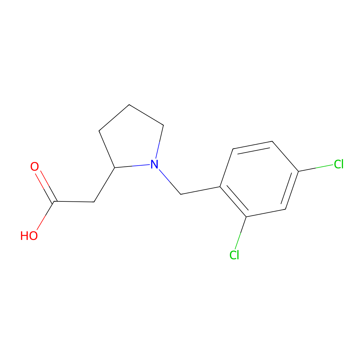 {1-[(2,4-Dichlorophenyl)methyl]pyrrolidin-2-yl}acetic acid molecular structure, CAS 1267531-22-5
