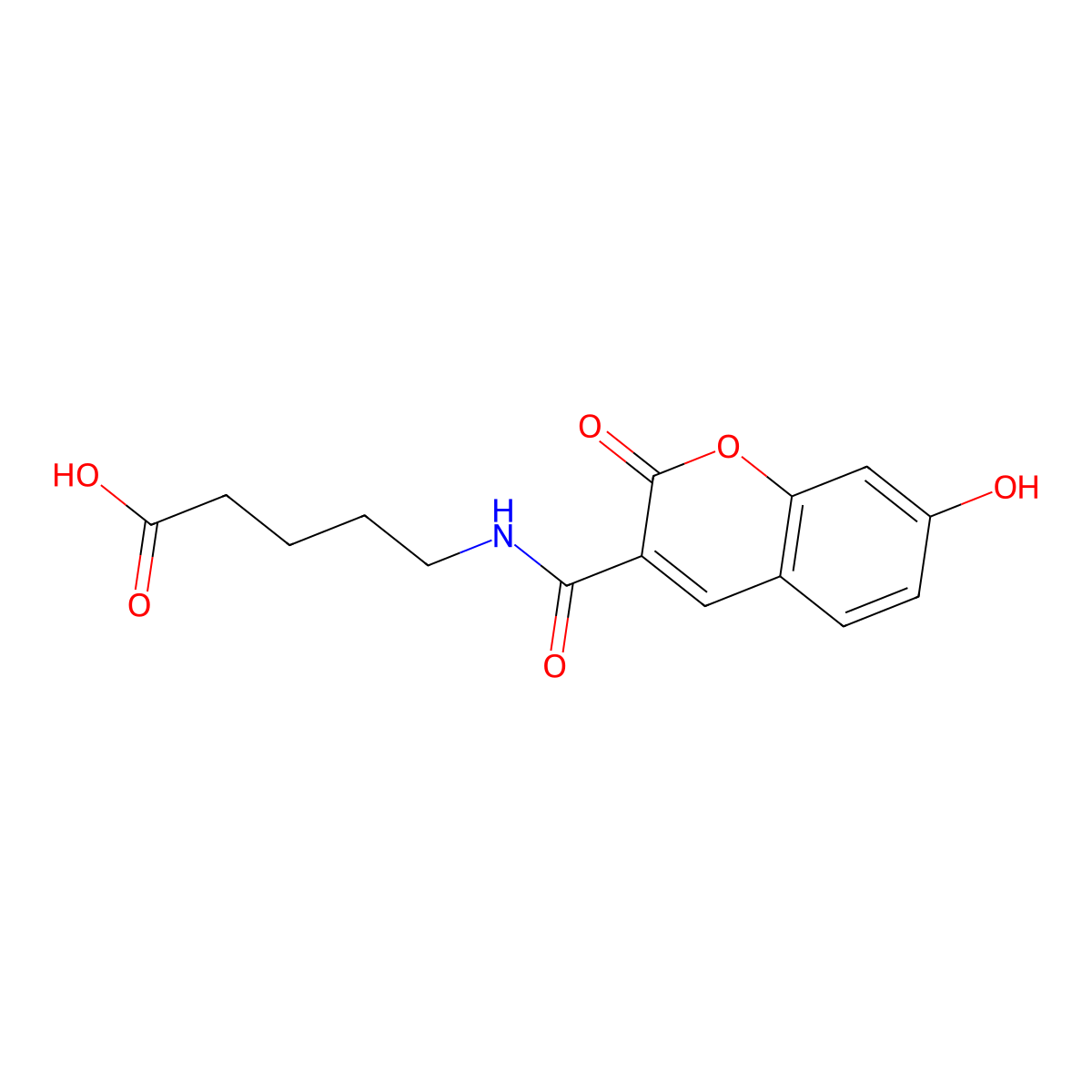 5-(7-Hydroxy-2-oxo-2H-chromene-3-carboxamido)pentanoic acid molecular structure, CAS 1267539-46-7