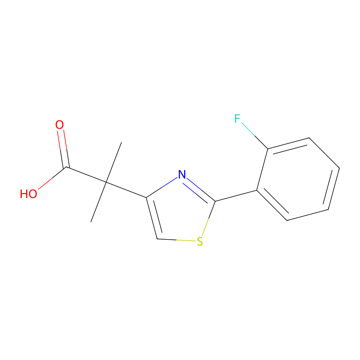 2-[2-(2-Fluorophenyl)-1,3-thiazol-4-yl]-2-methylpropanoic acid molecular structure, CAS 1267544-59-1