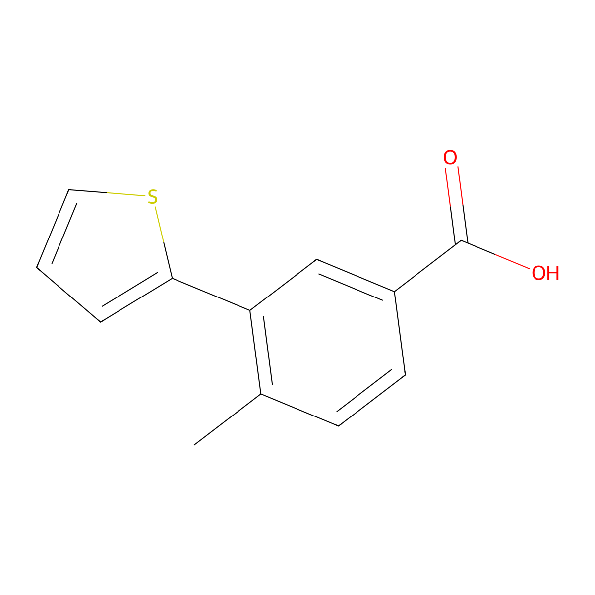 4-Methyl-3-(thiophen-2-yl)benzoic acid molecular structure, CAS 1267547-20-5