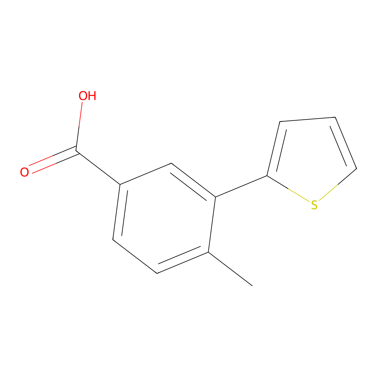 4-Methyl-3-(thiophen-2-yl)benzoic acid molecular structure, CAS 1267547-20-5