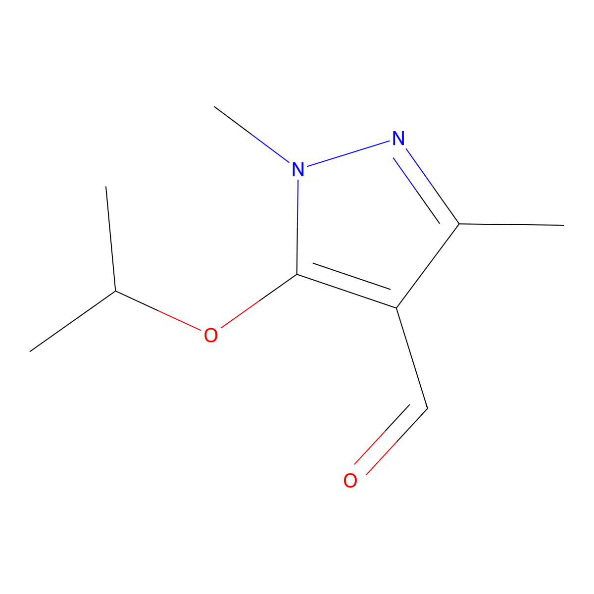 1,3-dimethyl-5-(propan-2-yloxy)-1H-pyrazole-4-carbaldehyde molecular structure, CAS 126764-26-9