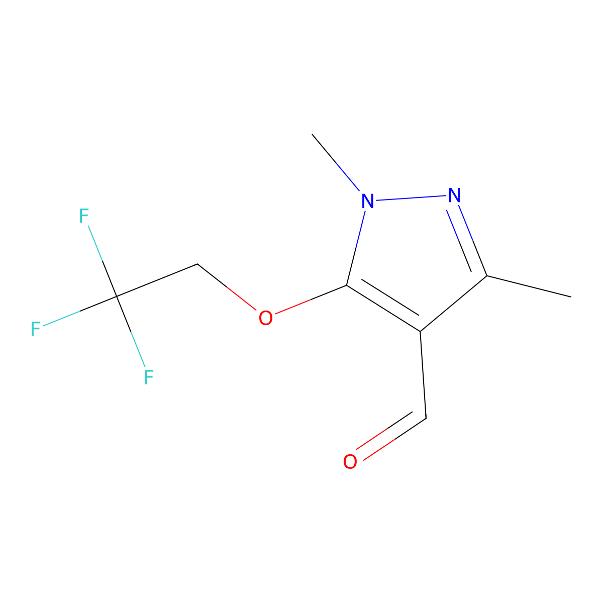 1,3-dimethyl-5-(2,2,2-trifluoroethoxy)-1H-pyrazole-4-carbaldehyde molecular structure, CAS 126764-32-7