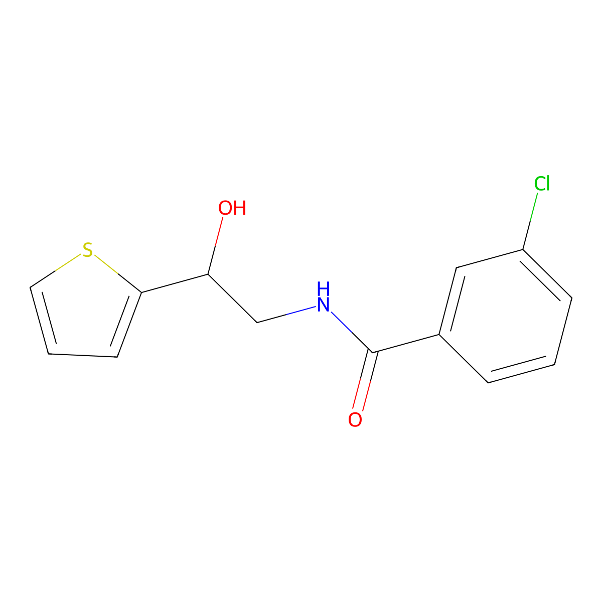 3-chloro-N-(2-hydroxy-2-(thiophen-2-yl)ethyl)benzamide molecular structure, CAS 1267657-42-0