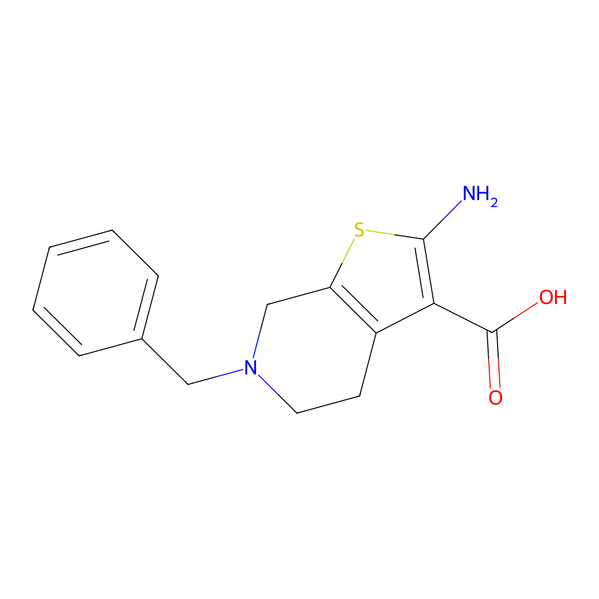 2-amino-6-benzyl-5,7-dihydro-4H-thieno[2,3-c]pyridine-3-carboxylic acid molecular structure, CAS 126766-10-7
