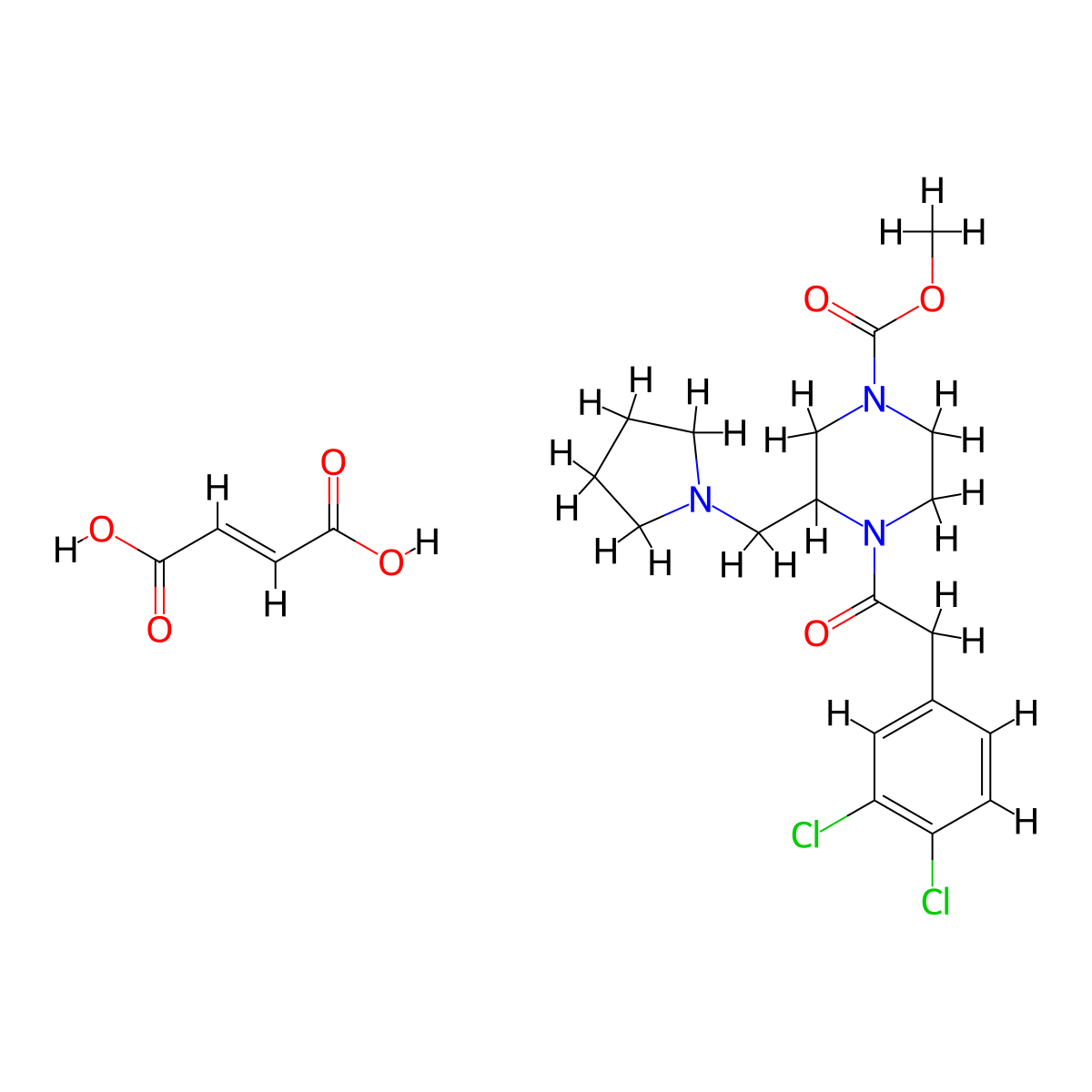 1-Piperazinecarboxylic acid, 4-(2-(3,4-dichlorophenyl)acetyl)-3-(1-pyrrolidinylmethyl)-, methyl ester, (2E)-2-butenedioate (1:1) molecular structure, CAS 126766-32-3