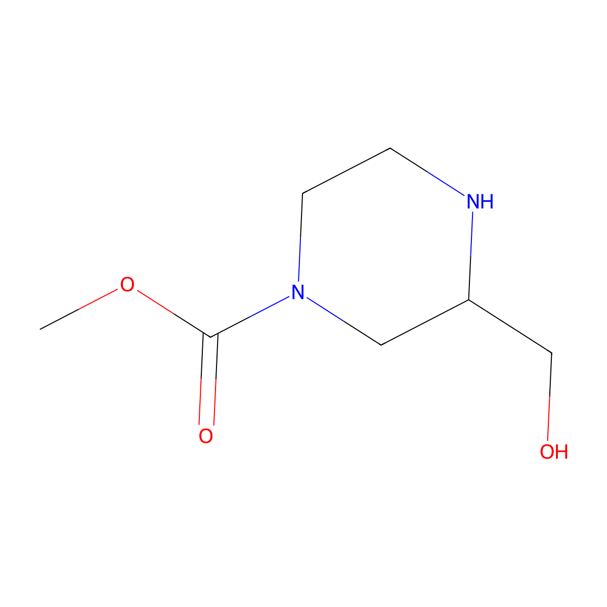 Methyl 3-(hydroxymethyl)piperazine-1-carboxylate molecular structure, CAS 126766-56-1