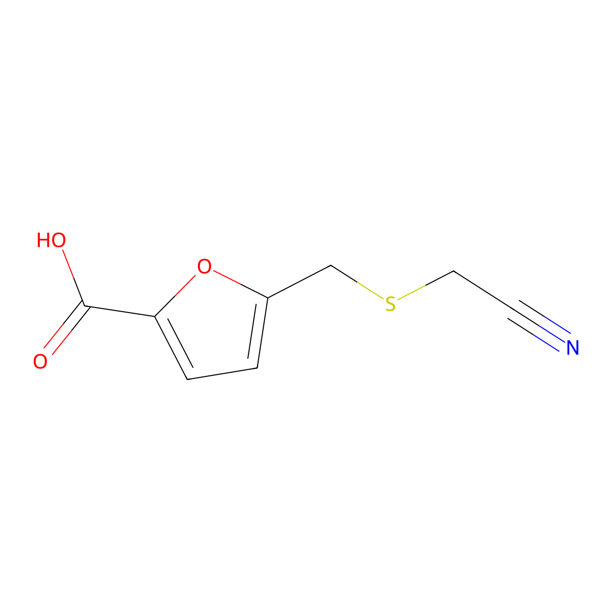 5-{[(Cyanomethyl)sulfanyl]methyl}furan-2-carboxylic acid molecular structure, CAS 1267661-48-2