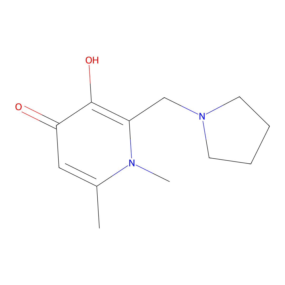 3-hydroxy-1,6-dimethyl-2-(pyrrolidin-1-ylmethyl)pyridin-4(1H)-one molecular structure, CAS 1267707-61-8