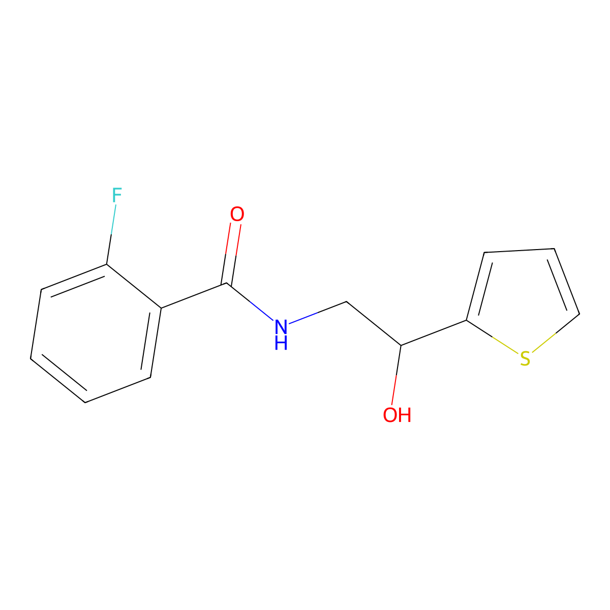 2-fluoro-N-(2-hydroxy-2-(thiophen-2-yl)ethyl)benzamide molecular structure, CAS 1267766-48-2