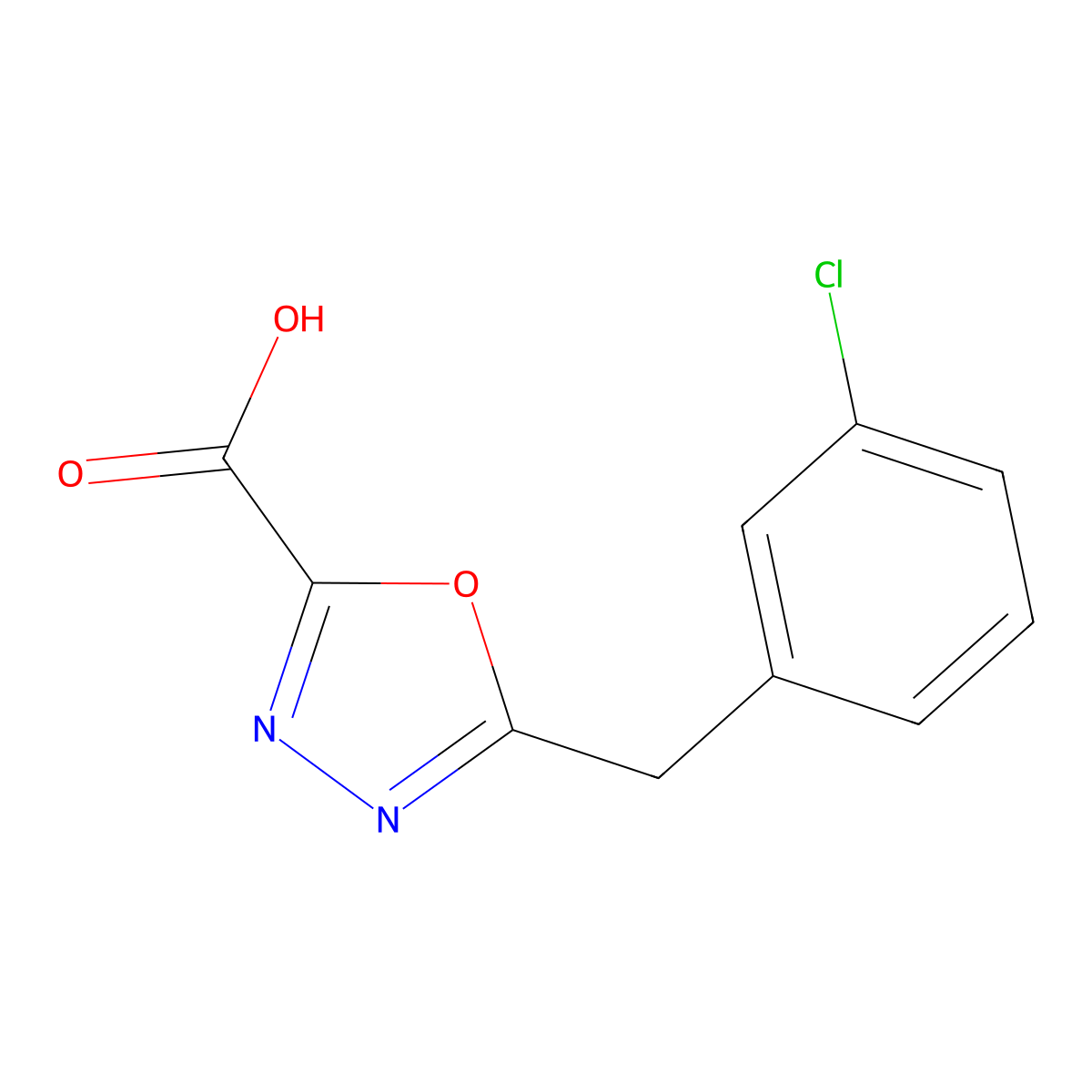 5-[(3-Chlorophenyl)methyl]-1,3,4-oxadiazole-2-carboxylic acid molecular structure, CAS 1267770-25-1