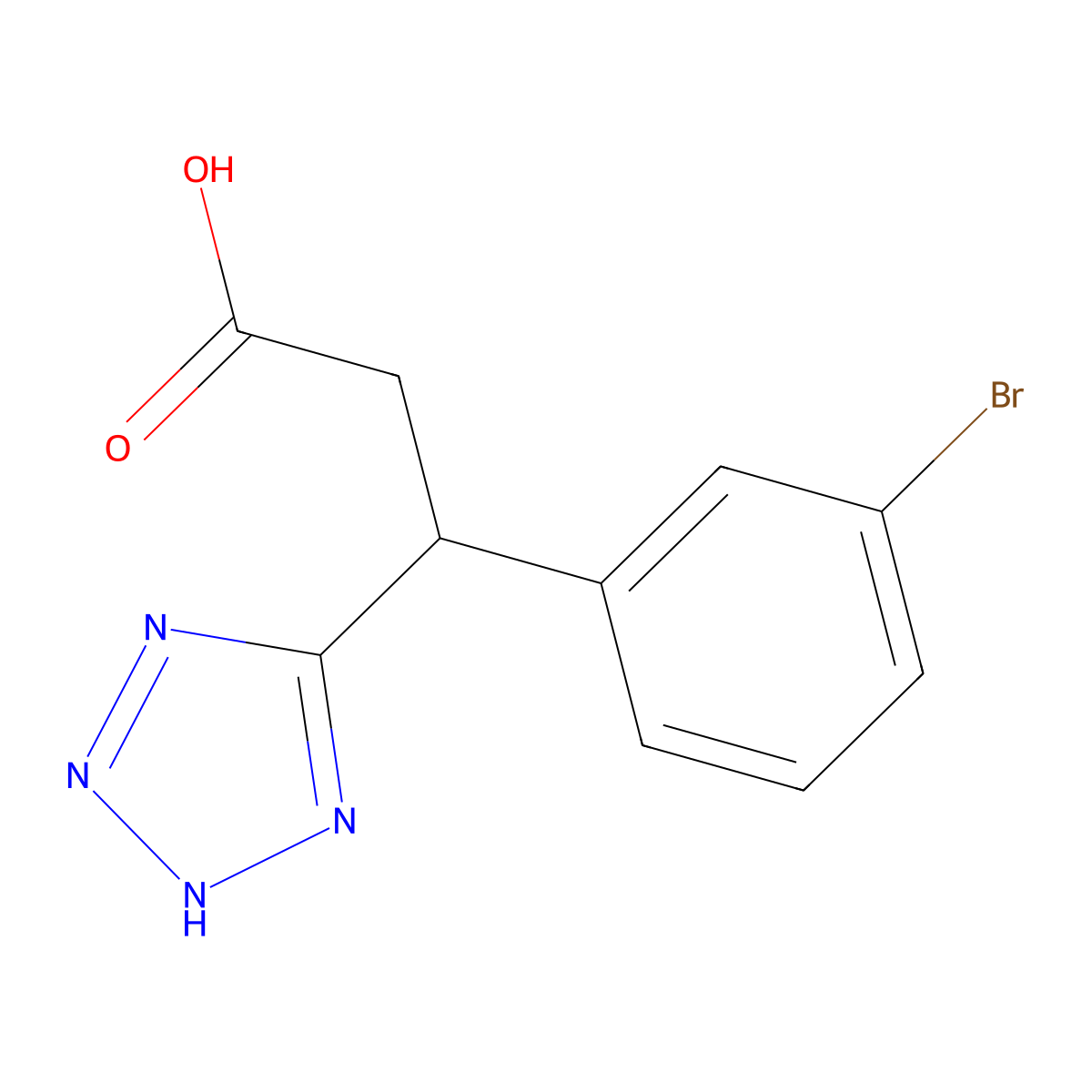 3-(3-bromophenyl)-3-(1H-1,2,3,4-tetrazol-5-yl)propanoic acid molecular structure, CAS 1267777-95-6