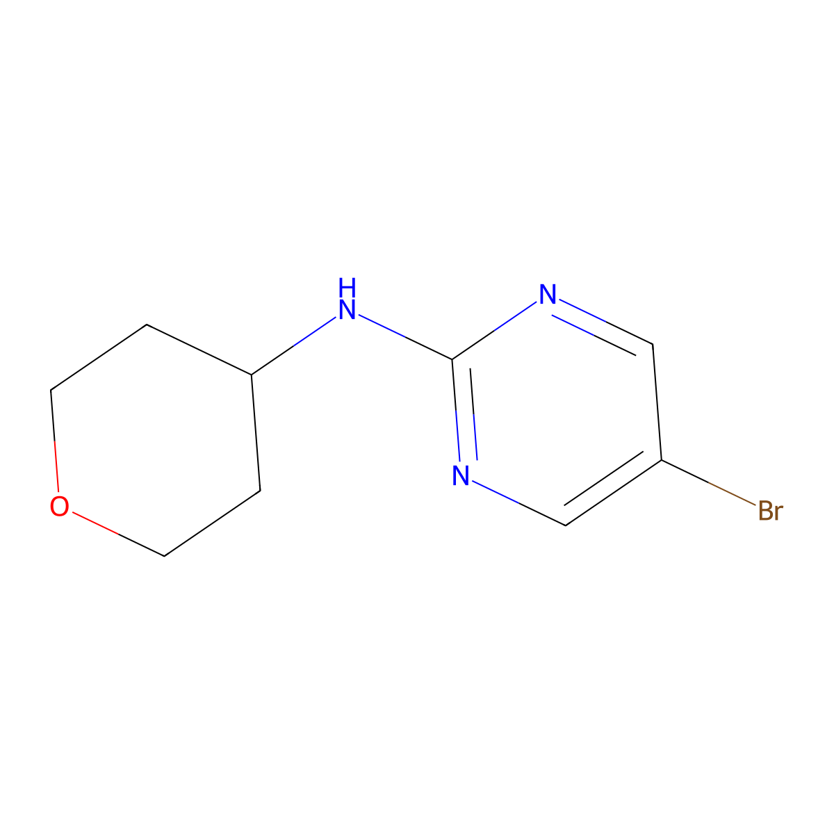 5-Bromo-N-(tetrahydro-2H-pyran-4-yl)pyrimidin-2-amine molecular structure, CAS 1267855-32-2