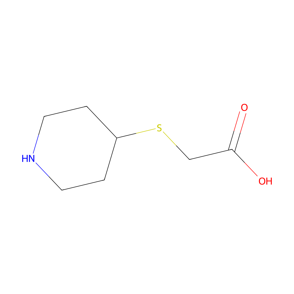 2-(Piperidin-4-ylsulfanyl)acetic acid molecular structure, CAS 1267856-86-9