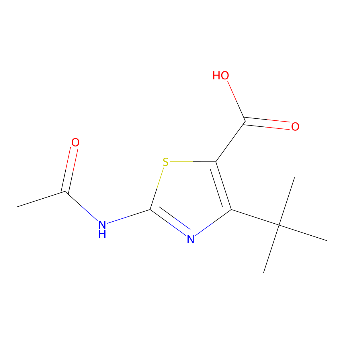 4-Tert-butyl-2-acetamido-1,3-thiazole-5-carboxylic acid molecular structure, CAS 1267867-29-7