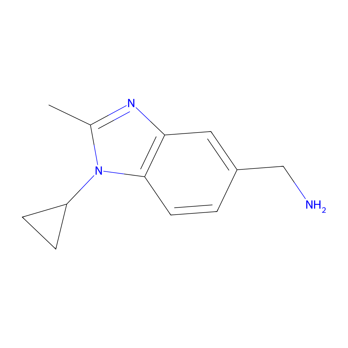 (1-cyclopropyl-2-methyl-1H-benzo[d]imidazol-5-yl)methanamine molecular structure, CAS 1267870-10-9