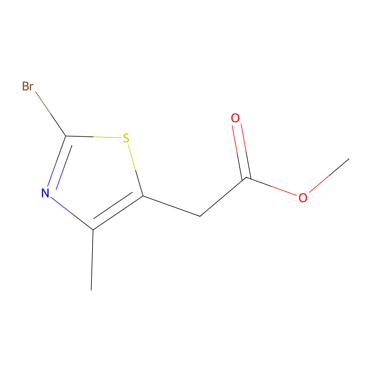 Methyl 2-(2-bromo-4-methyl-1,3-thiazol-5-yl)acetate molecular structure, CAS 1267906-36-4