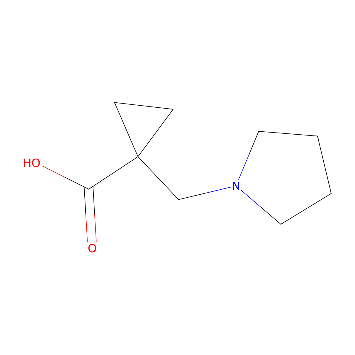 1-(Pyrrolidin-1-ylmethyl)cyclopropane-1-carboxylic acid molecular structure, CAS 1267956-60-4