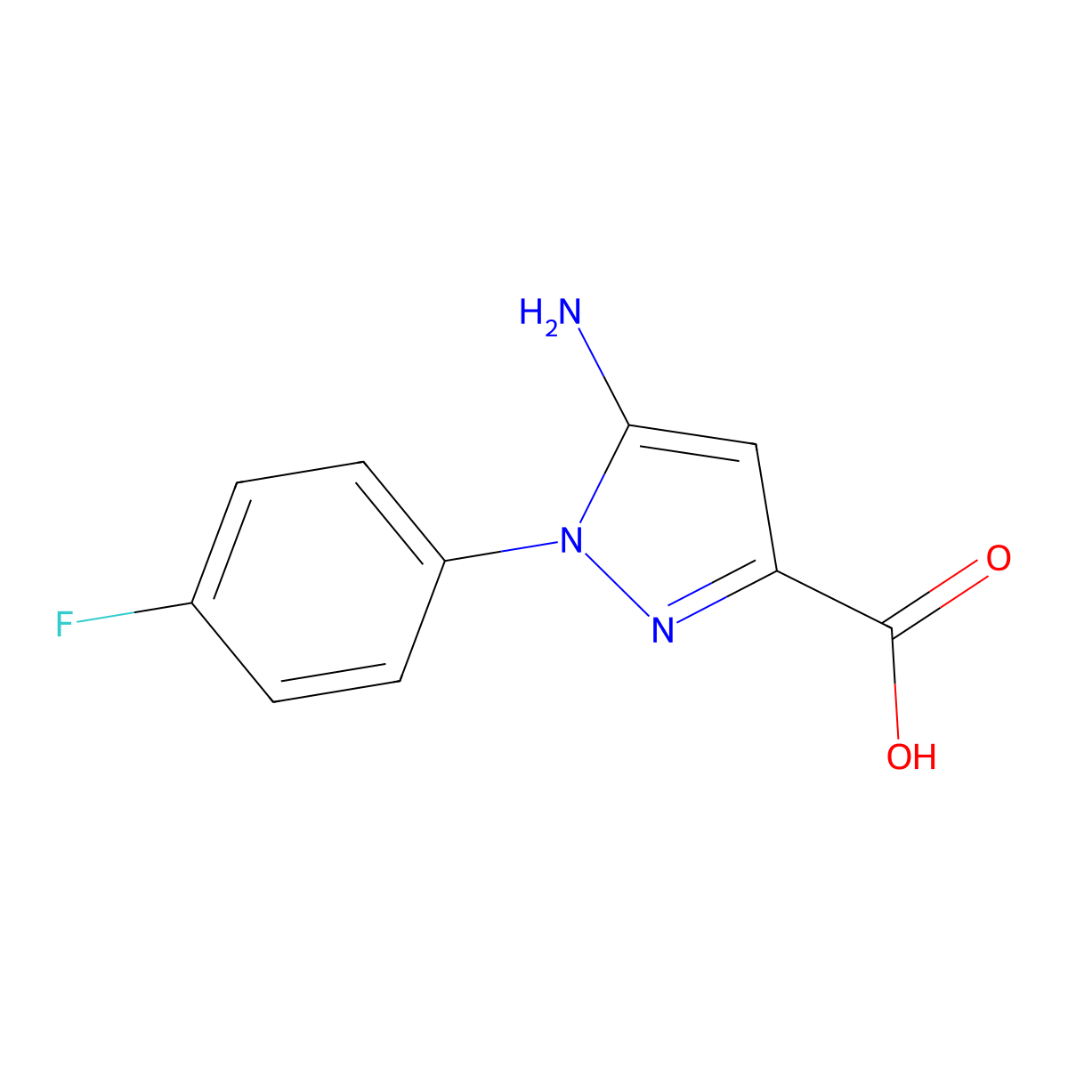 5-amino-1-(4-fluorophenyl)-1H-pyrazole-3-carboxylic acid molecular structure, CAS 1267959-33-0
