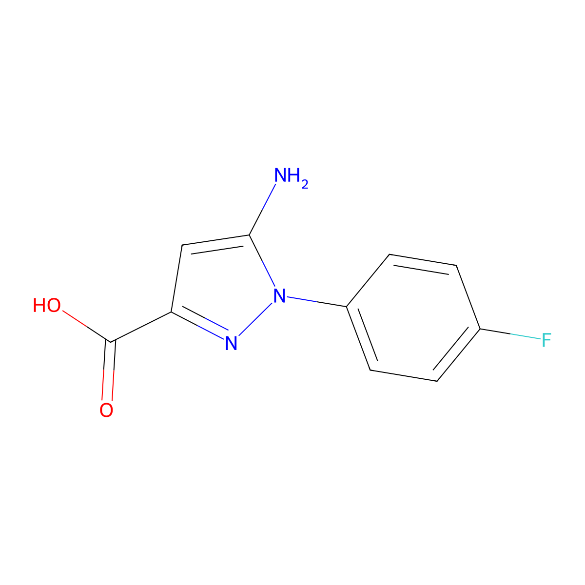 5-amino-1-(4-fluorophenyl)-1H-pyrazole-3-carboxylic acid molecular structure, CAS 1267959-33-0