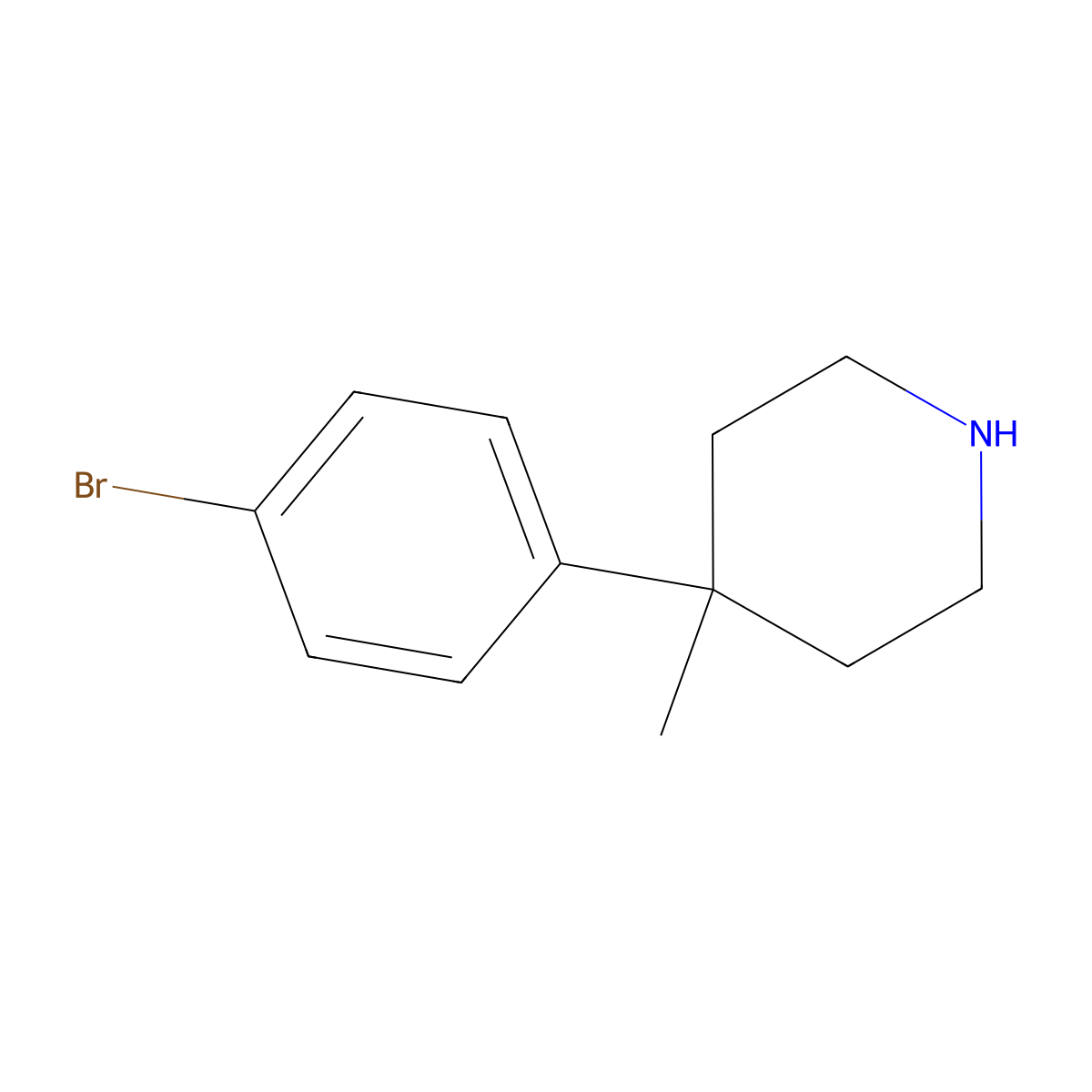 4-(4-Bromophenyl)-4-methylpiperidine molecular structure, CAS 1268005-65-7