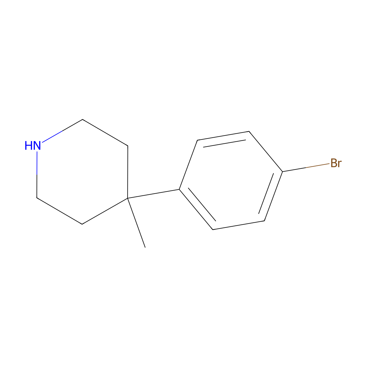 4-(4-Bromophenyl)-4-methylpiperidine molecular structure, CAS 1268005-65-7