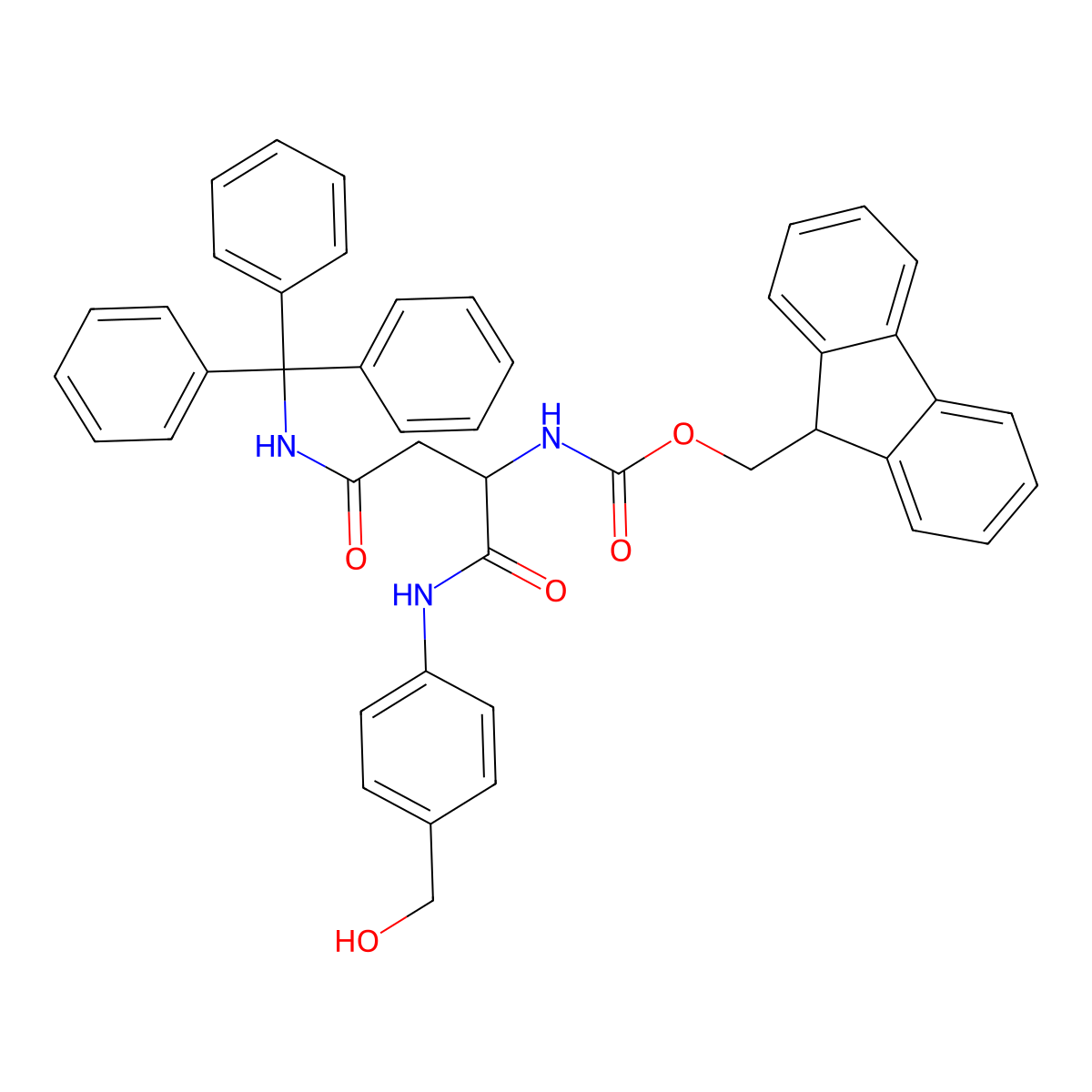 (S)-2-(Fmoc-amino)-N1-[4-(hydroxymethyl)phenyl]-N4-trityl-succinamide molecular structure, CAS 1268028-93-8