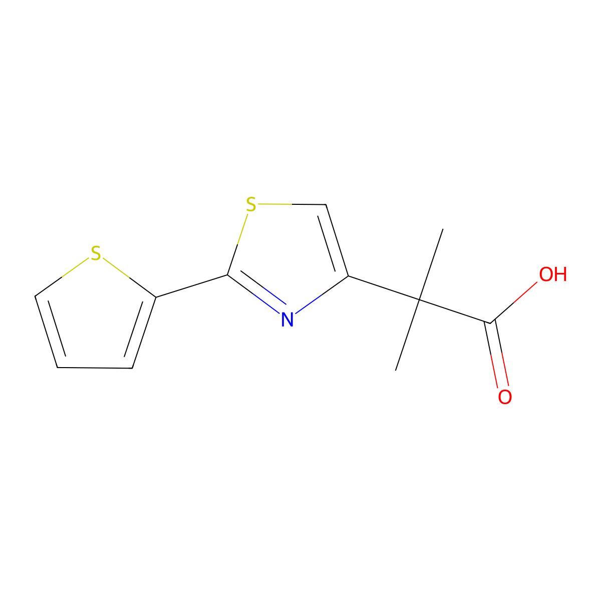 2-Methyl-2-[2-(thiophen-2-yl)-1,3-thiazol-4-yl]propanoic acid molecular structure, CAS 1268036-59-4