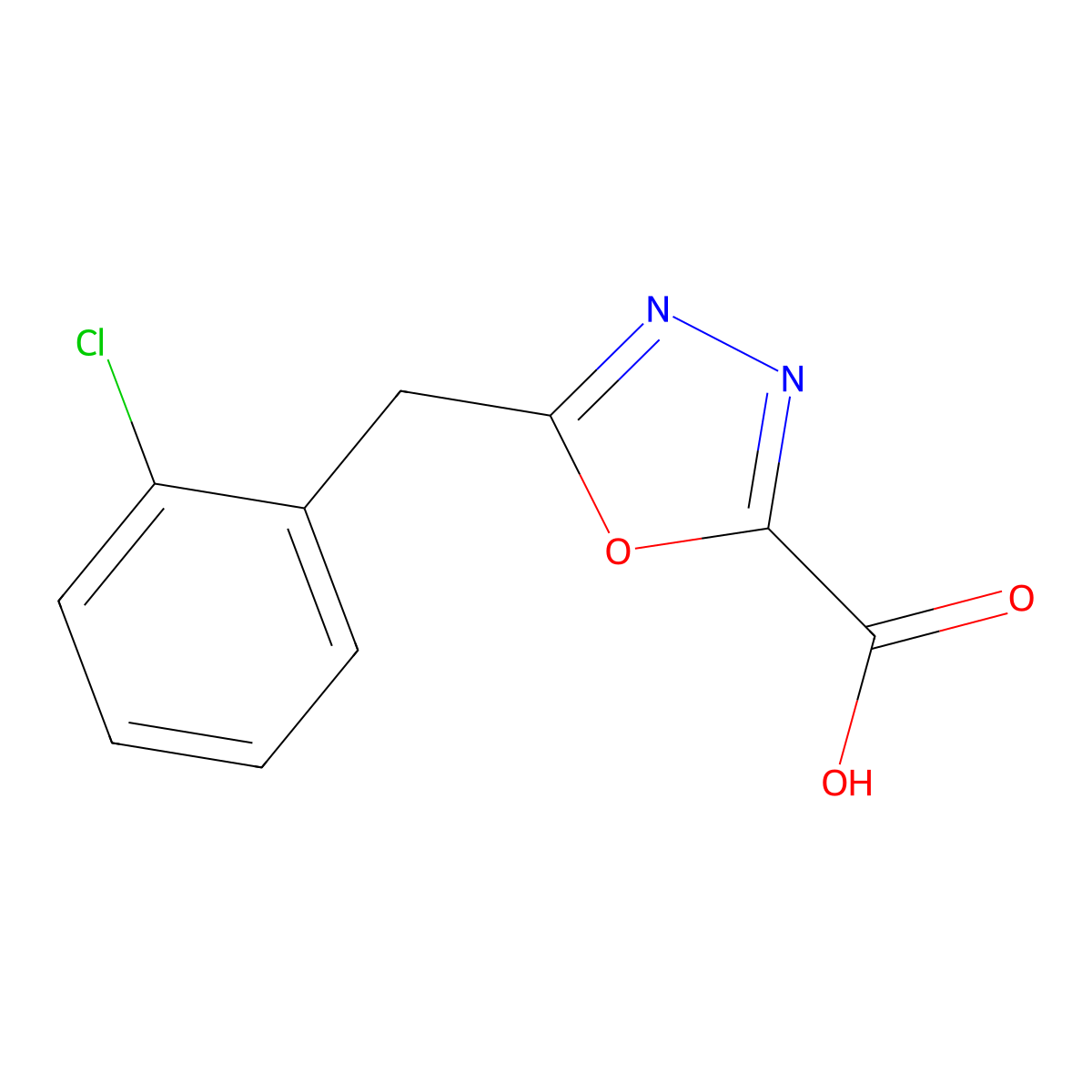 5-[(2-Chlorophenyl)methyl]-1,3,4-oxadiazole-2-carboxylic acid molecular structure, CAS 1268048-10-7