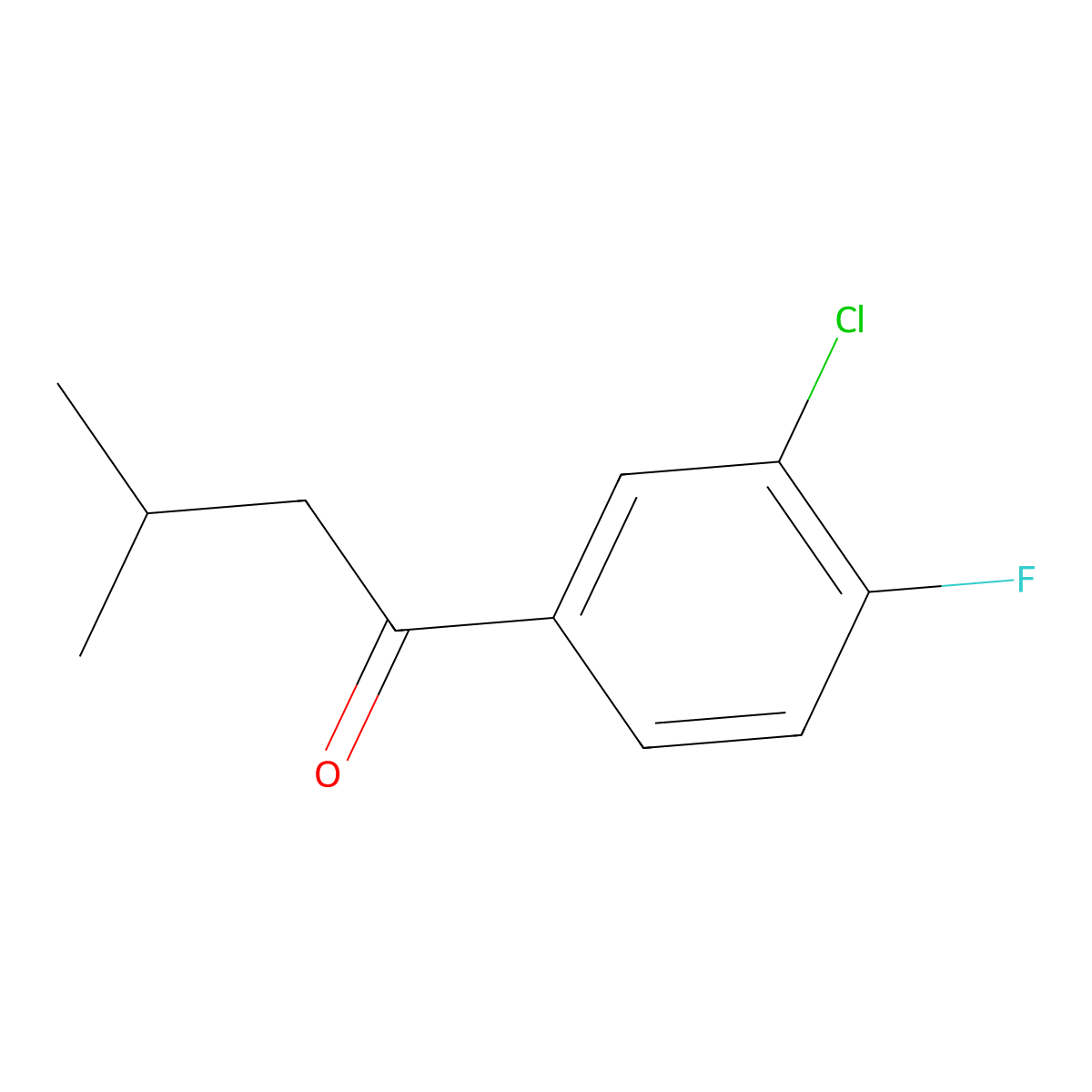 1-(3-Chloro-4-fluorophenyl)-3-methylbutan-1-one molecular structure, CAS 1268052-38-5