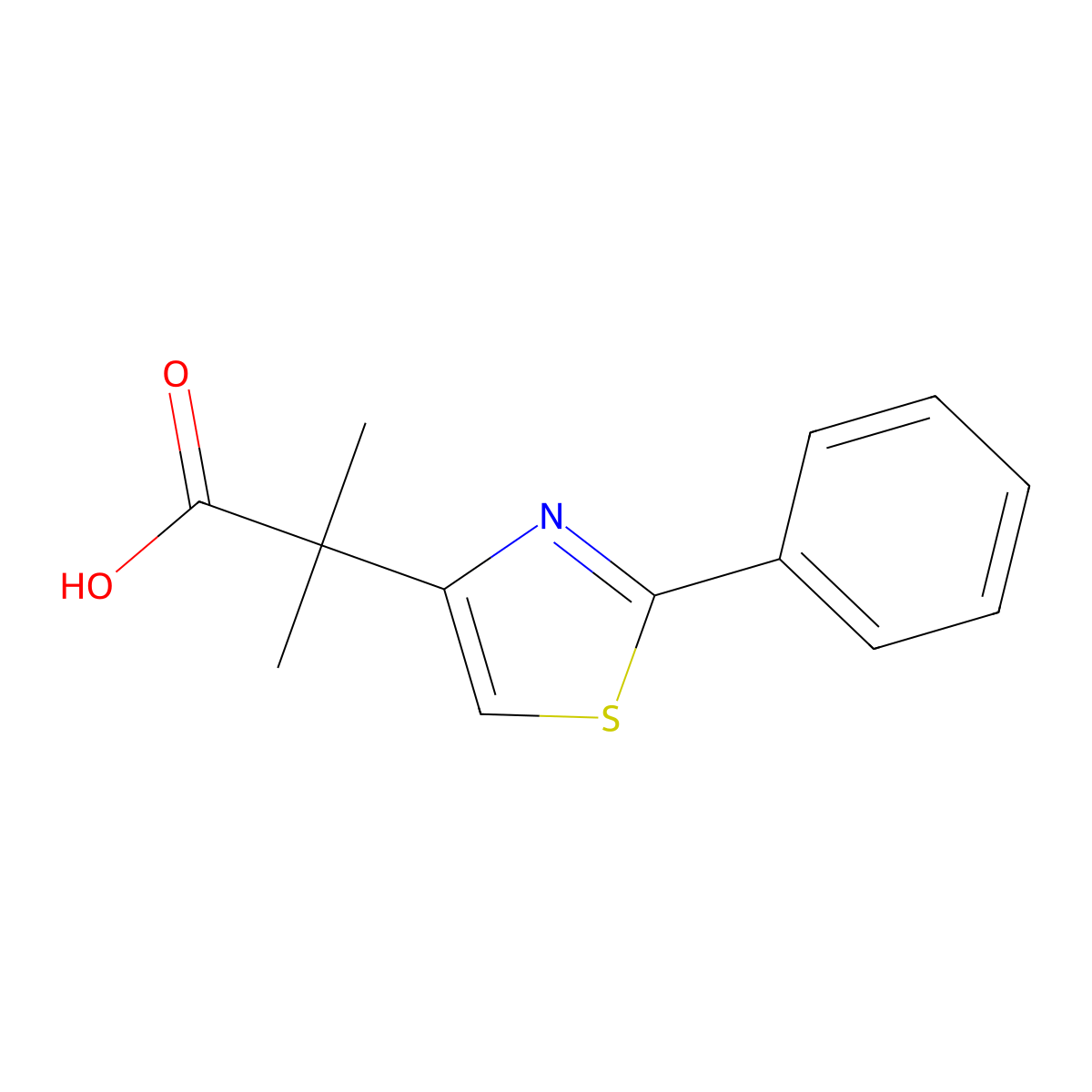 2-Methyl-2-(2-phenyl-1,3-thiazol-4-yl)propanoic acid molecular structure, CAS 1268053-56-0
