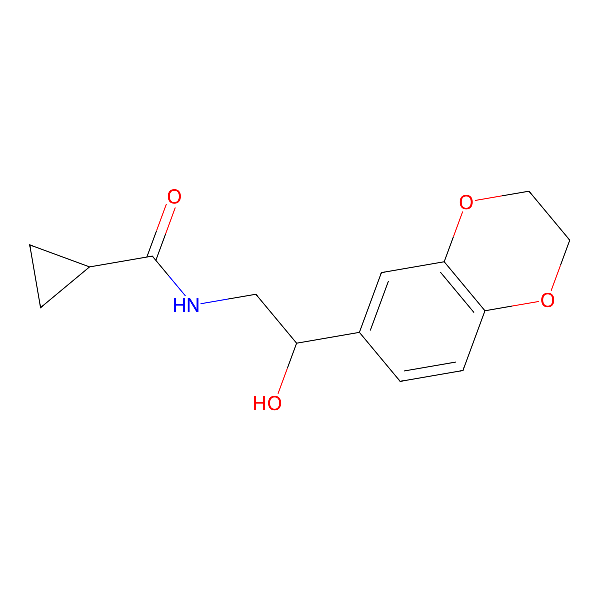 N-(2-(2,3-dihydrobenzo[b][1,4]dioxin-6-yl)-2-hydroxyethyl)cyclopropanecarboxamide molecular structure, CAS 1268058-77-0