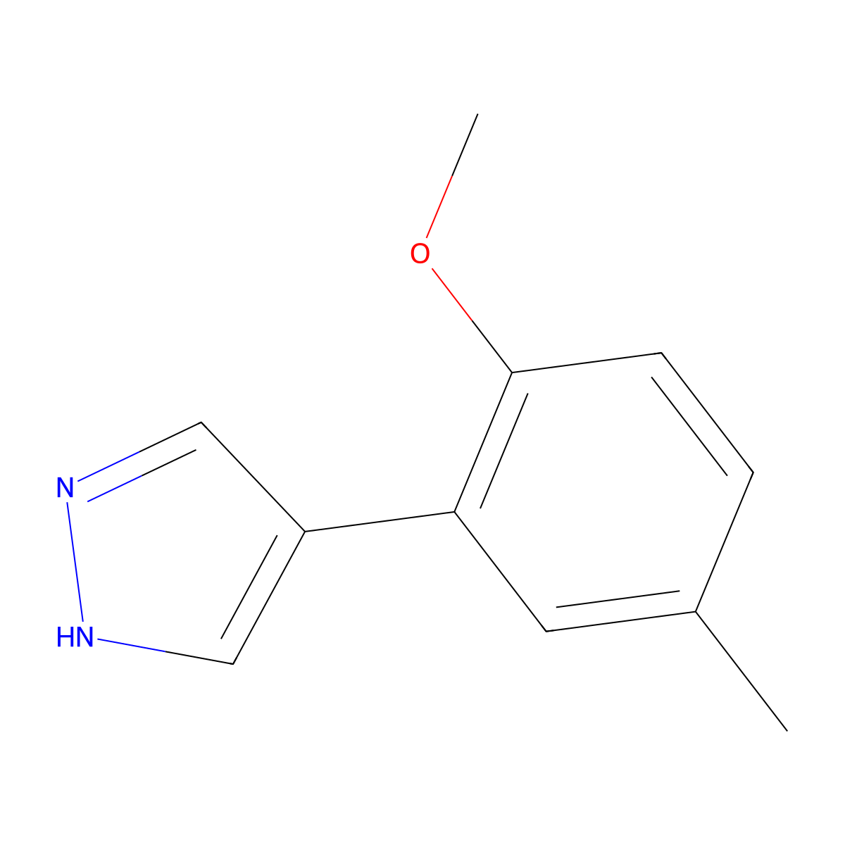 4-(2-methoxy-5-methylphenyl)-1H-pyrazole molecular structure, CAS 1268076-88-5