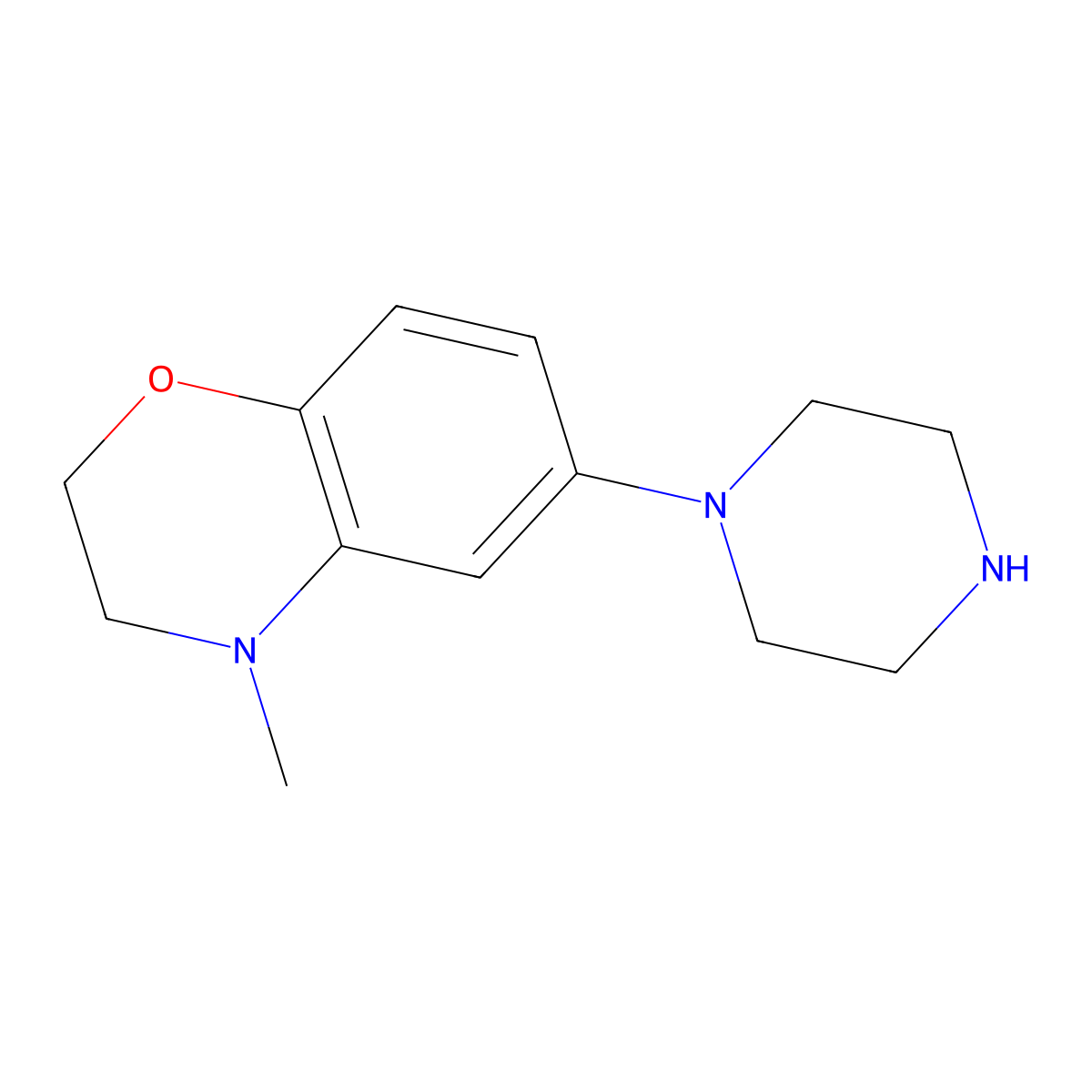 4-methyl-6-(piperazin-1-yl)-3,4-dihydro-2H-1,4-benzoxazine molecular structure, CAS 1268117-92-5