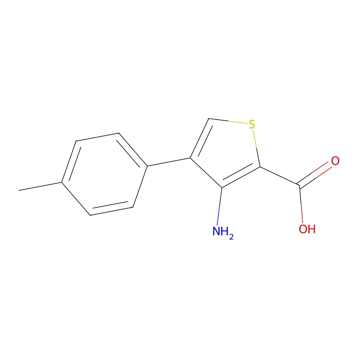 3-Amino-4-(4-methylphenyl)thiophene-2-carboxylic acid molecular structure, CAS 1268130-01-3