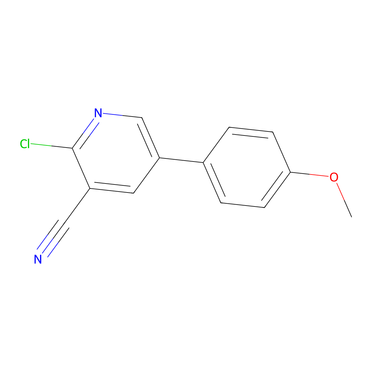 2-Chloro-5-(4-methoxyphenyl)nicotinonitrile molecular structure, CAS 1268152-11-9