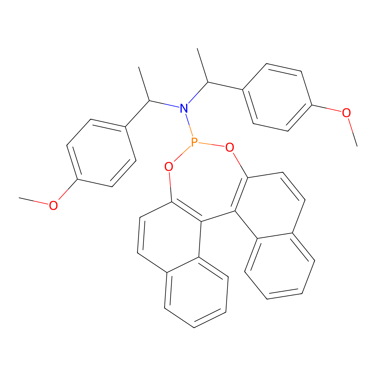 (11bR)-N,N-Bis[(1R)-1-(4-methoxyphenyl)ethyl]-dinaphtho[2,1-d:1′,2′-f][1,3,2]dioxaphosphepin-4-amine molecular structure, CAS 1268169-10-3