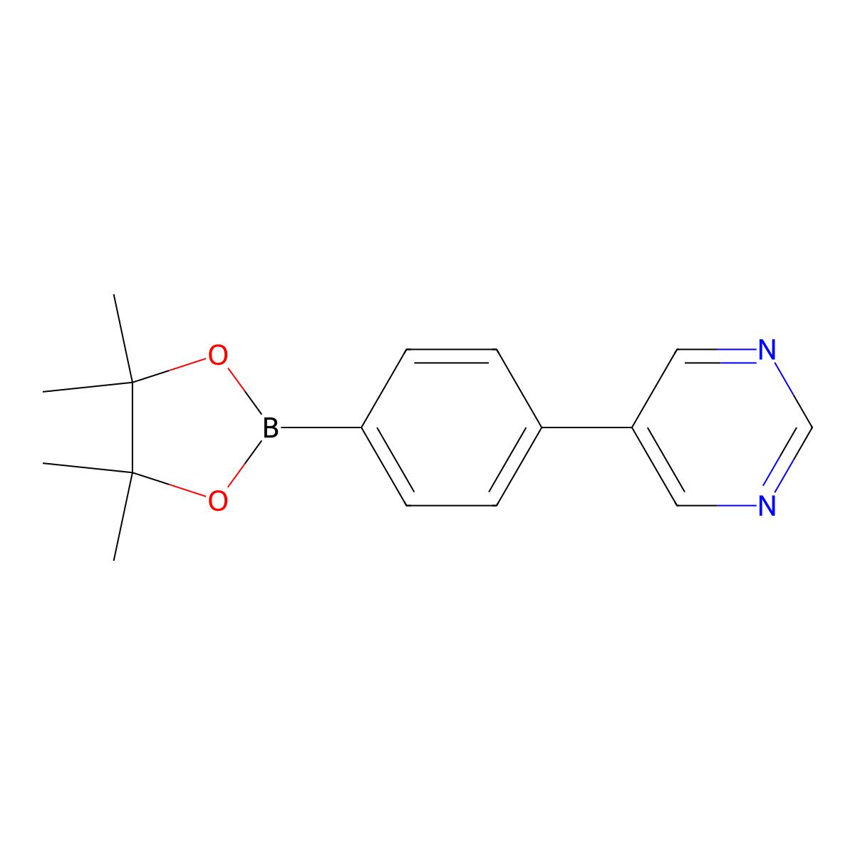 5-(4-(4,4,5,5-Tetramethyl-1,3,2-dioxaborolan-2-yl)phenyl)pyrimidine molecular structure, CAS 1268250-74-3