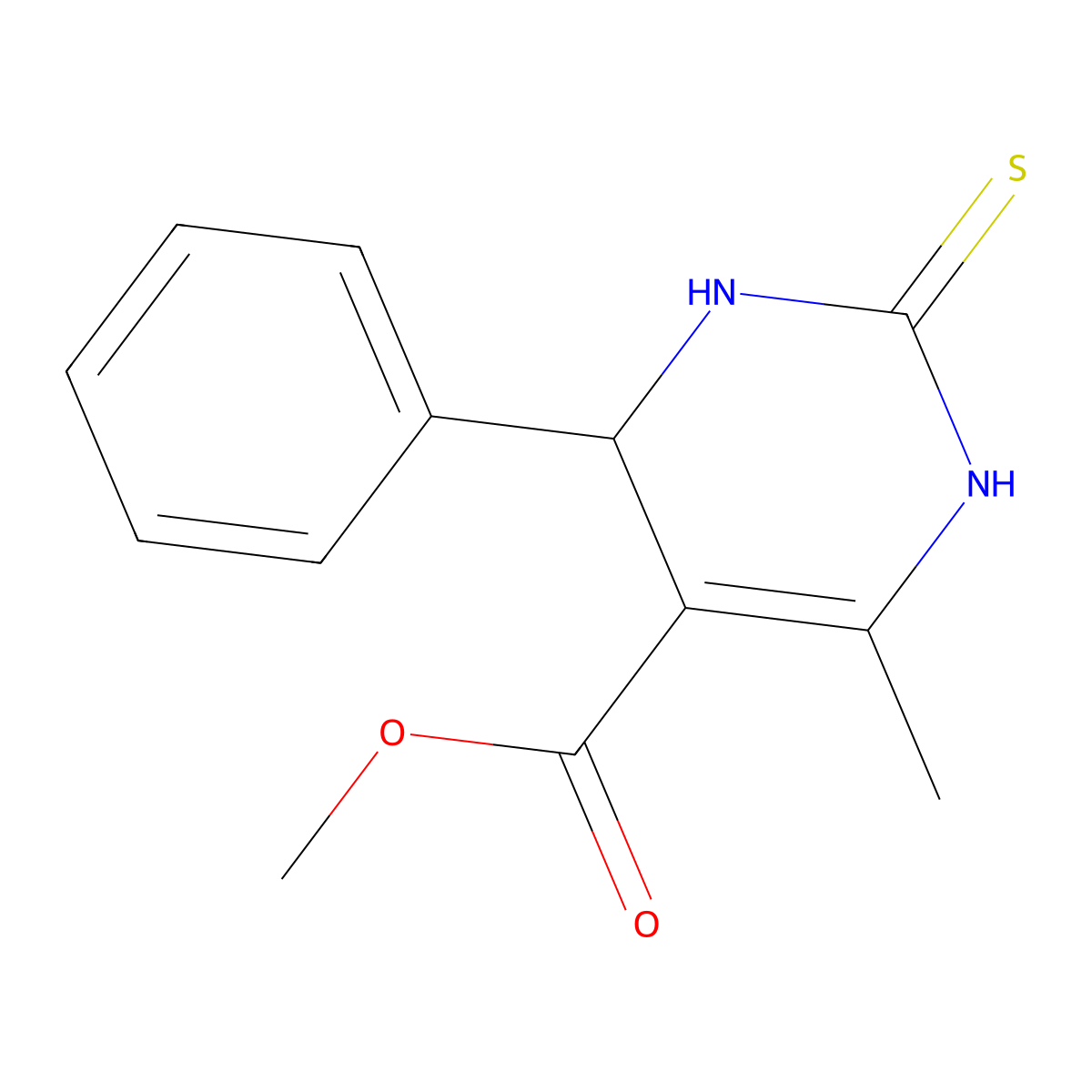 Methyl 6-methyl-4-phenyl-2-thioxo-1,2,3,4-tetrahydropyrimidine-5-carboxylate molecular structure, CAS 126827-25-6