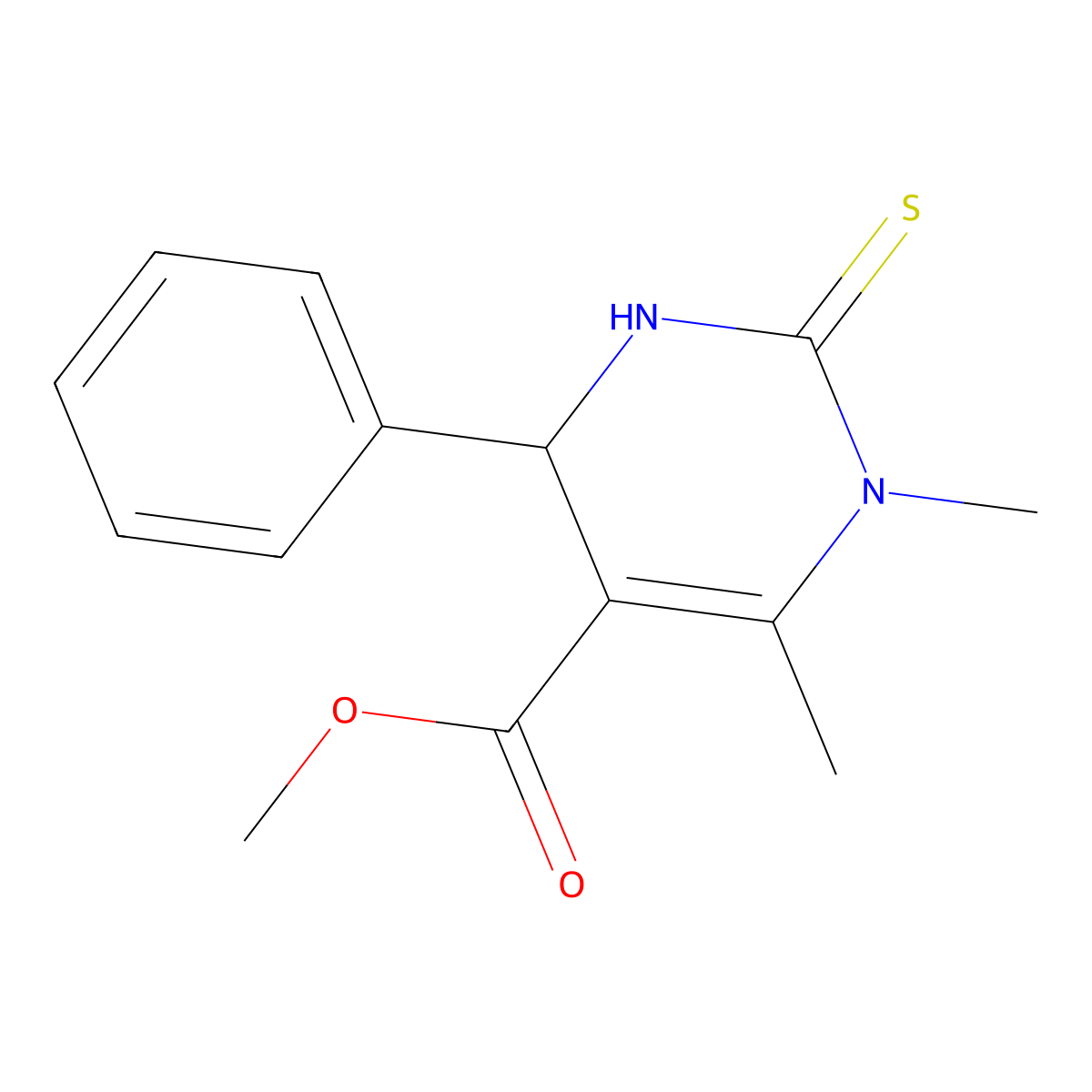 Methyl 1,2,3,4-tetrahydro-1,6-dimethyl-4-phenyl-2-thioxo-5-pyrimidinecarboxylate molecular structure, CAS 126827-26-7