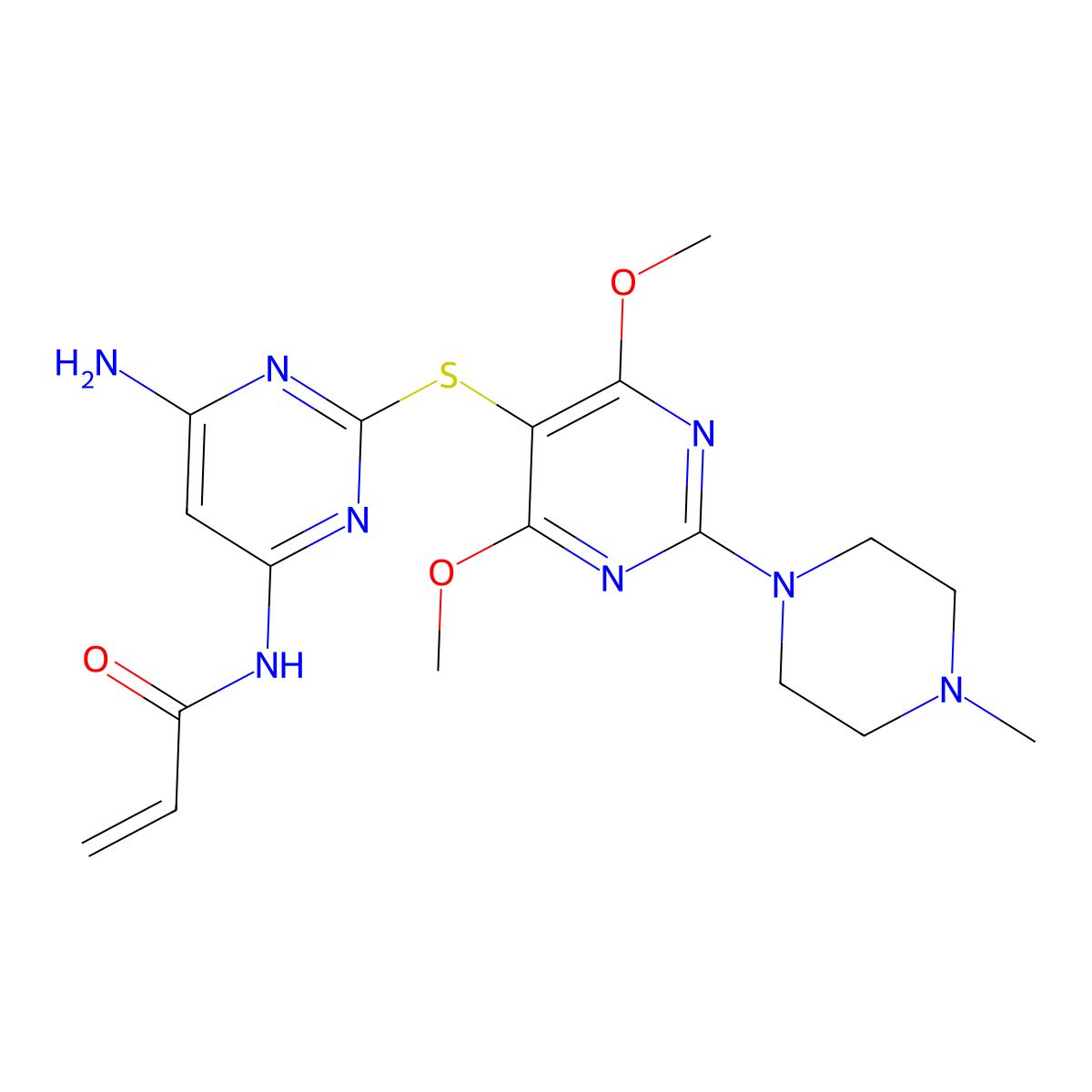N-[2-[[2-(4-Methylpiperazino)-4,6-dimethoxypyrimidine-5-yl]thio]-6-aminopyrimidine-4-yl]acrylamide molecular structure, CAS 1268273-23-9