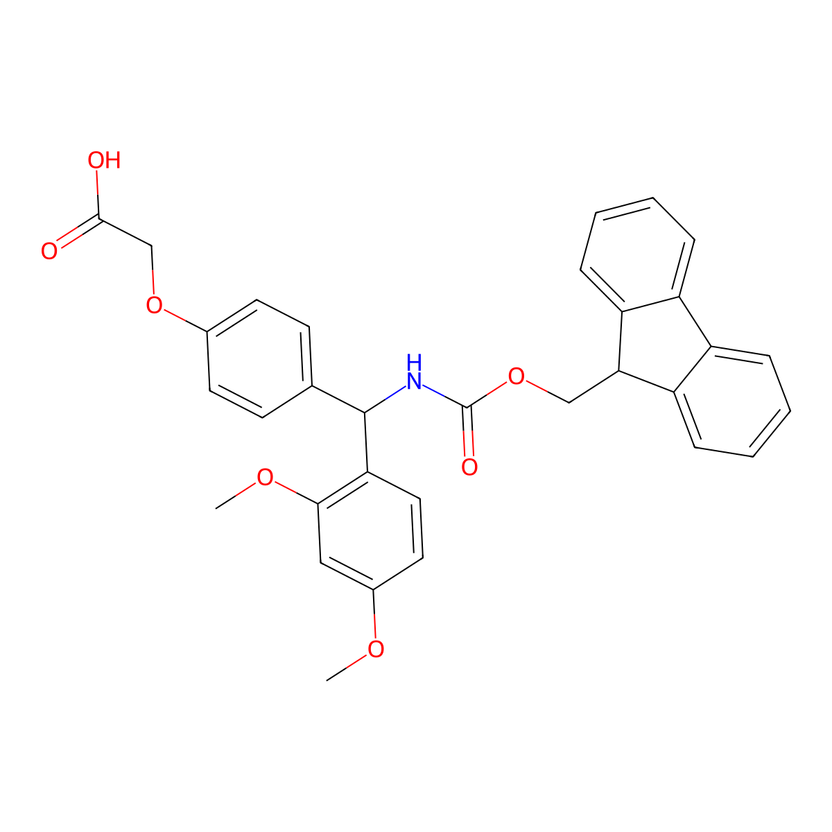 N-(1-Fluorenyl-methoxycarbonyl)-(4-((2,4-dimethoxyphenyl)amino)phenoxy)acetic acid molecular structure, CAS 126828-35-1