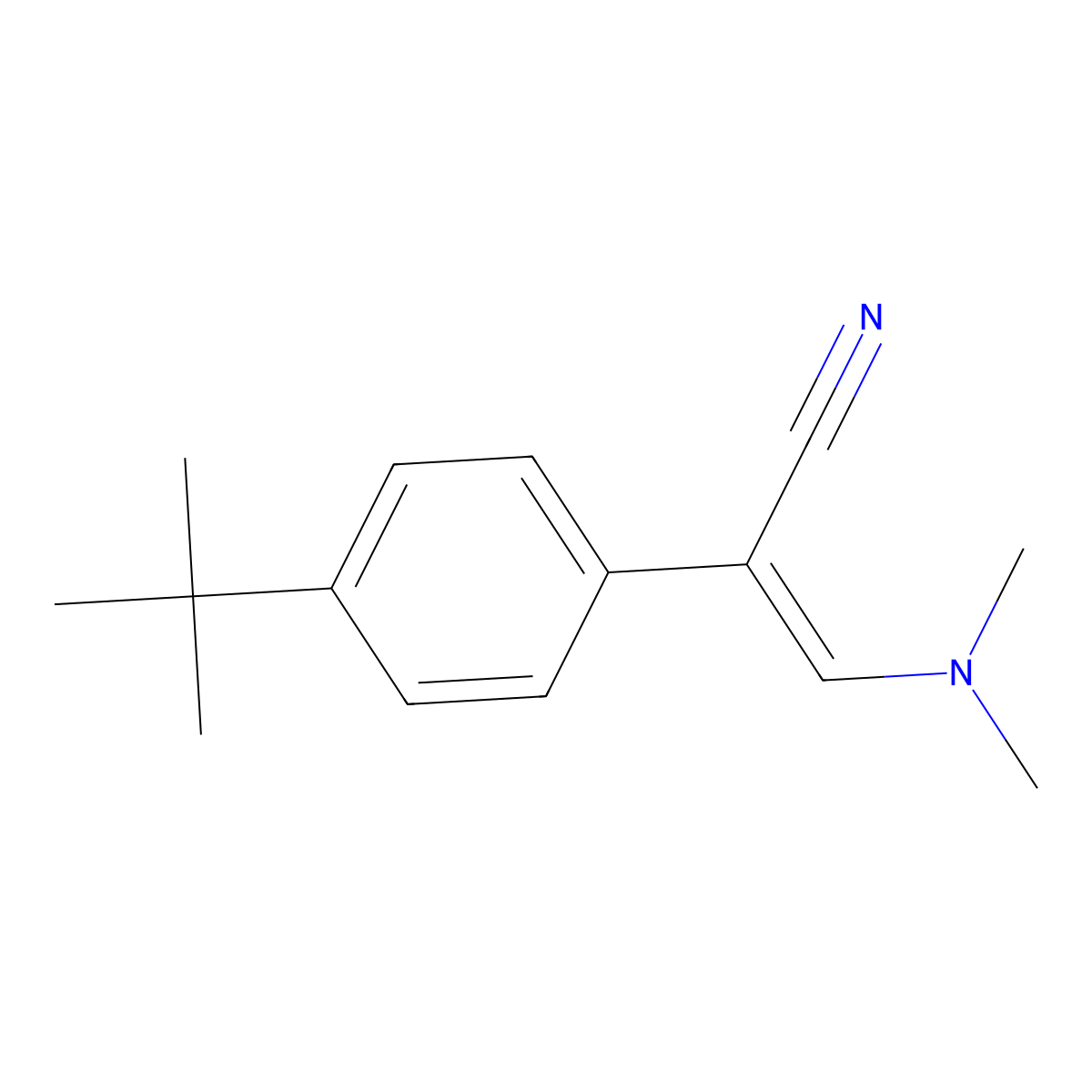 (2E)-2-(4-tert-butylphenyl)-3-(dimethylamino)prop-2-enenitrile molecular structure, CAS 1268324-54-4