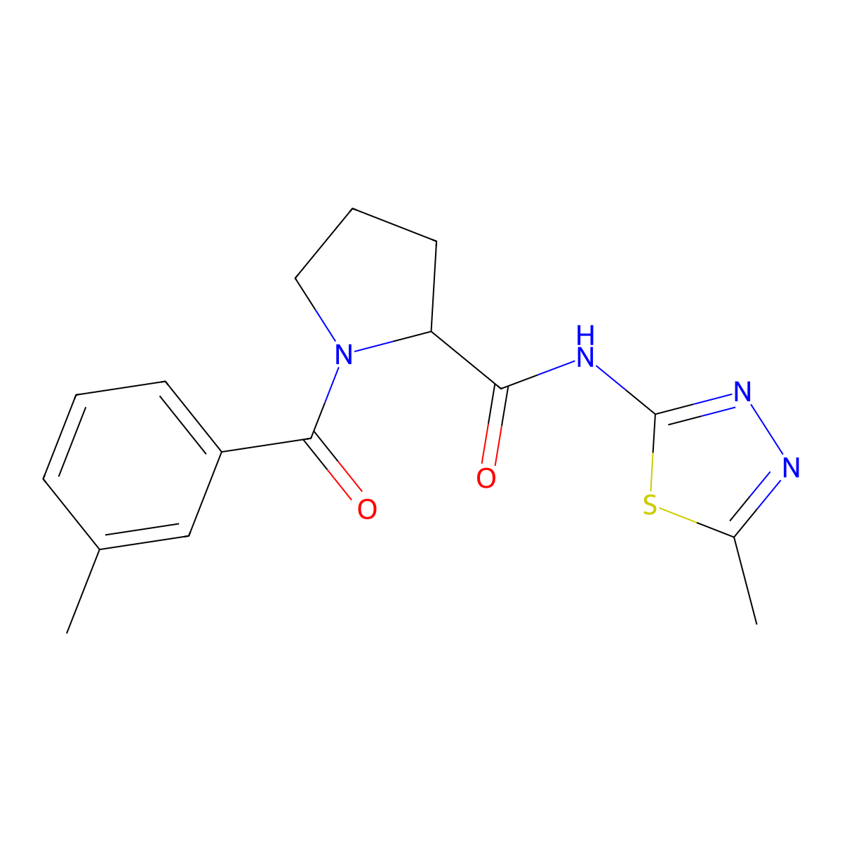 1-[(3-methylphenyl)carbonyl]-N-(5-methyl-1,3,4-thiadiazol-2-yl)prolinamide molecular structure, CAS 1268331-74-3
