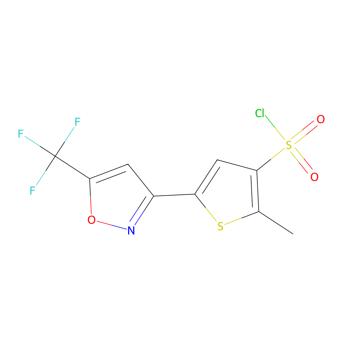 2-Methyl-5-[5-(trifluoromethyl)-3-isoxazolyl]-3-thiophenesulfonyl chloride molecular structure, CAS 1268334-82-2