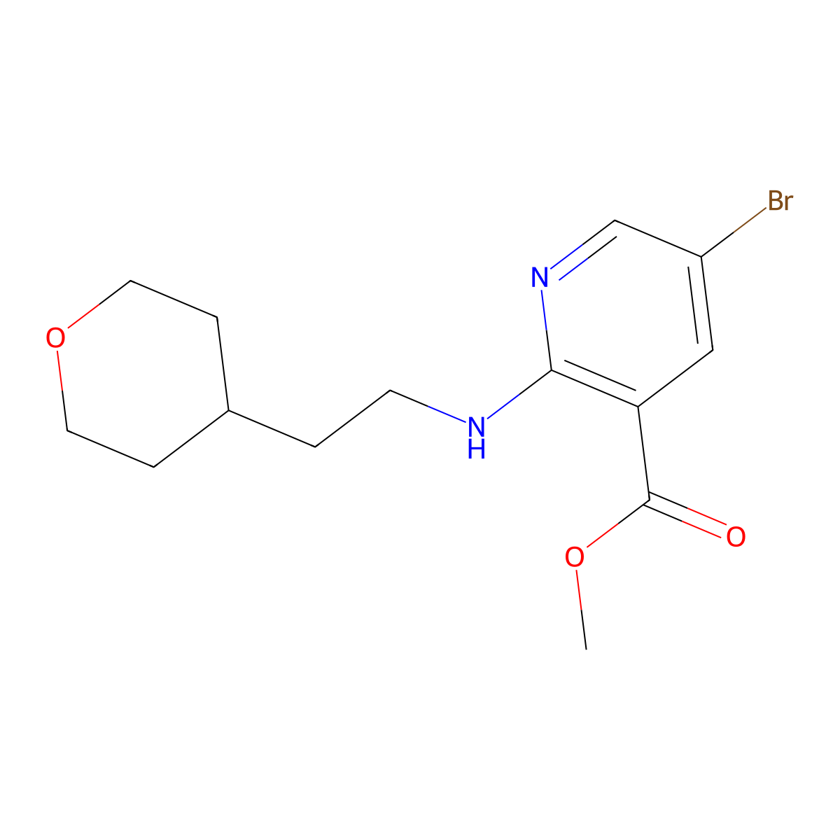 Methyl 5-bromo-2-[[2-(tetrahydro-2H-pyran-4-yl)ethyl]amino]-3-pyridinecarboxylate molecular structure, CAS 1268348-57-7