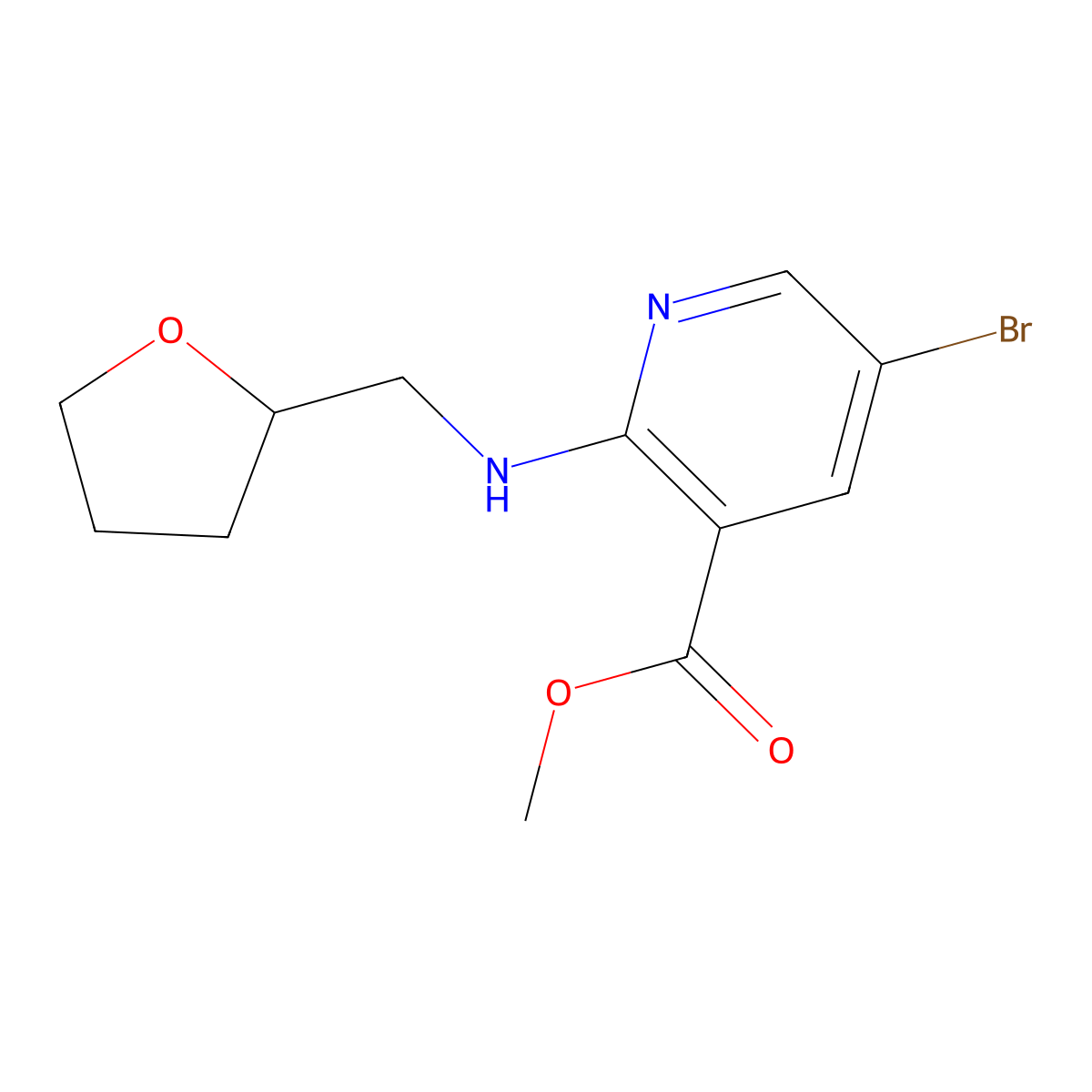 Methyl 5-bromo-2-[[(tetrahydro-2-furanyl)methyl]amino]-3-pyridinecarboxylate molecular structure, CAS 1268348-59-9
