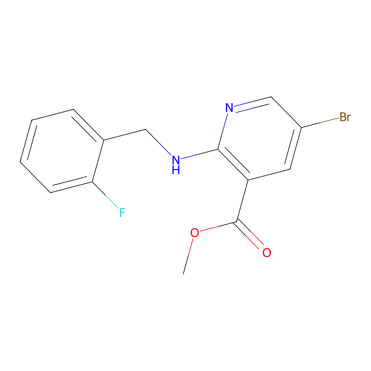 Methyl 5-bromo-2-((2-fluorobenzyl)amino)nicotinate molecular structure, CAS 1268348-66-8