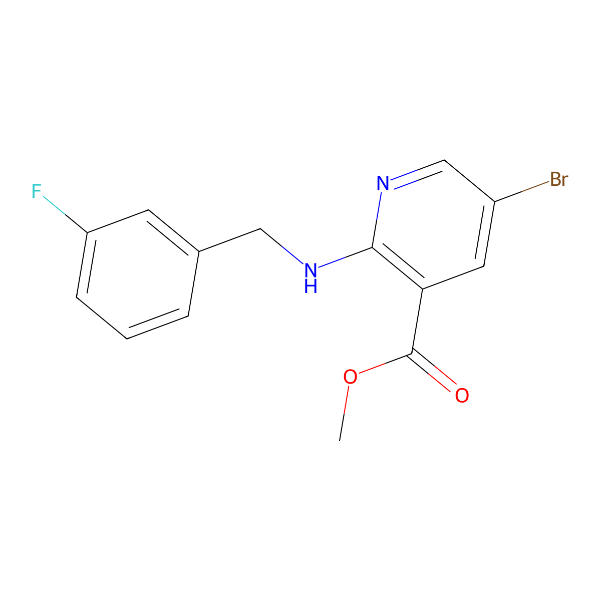 Methyl 5-bromo-2-((3-fluorobenzyl)amino)nicotinate molecular structure, CAS 1268348-68-0
