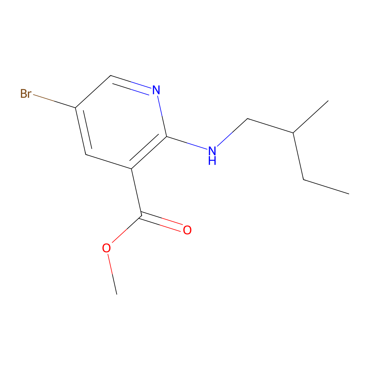 Methyl 5-bromo-2-[(2-methylbutyl)amino]-3-pyridinecarboxylate molecular structure, CAS 1268348-72-6